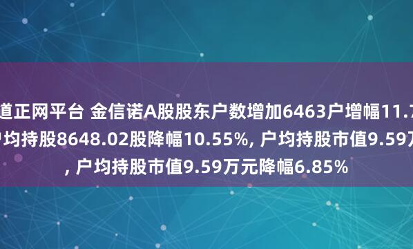 道正网平台 金信诺A股股东户数增加6463户增幅11.79%, 流通A股户均持股8648.02股降幅10.55%, 户均持股市值9.59万元降幅6.85%